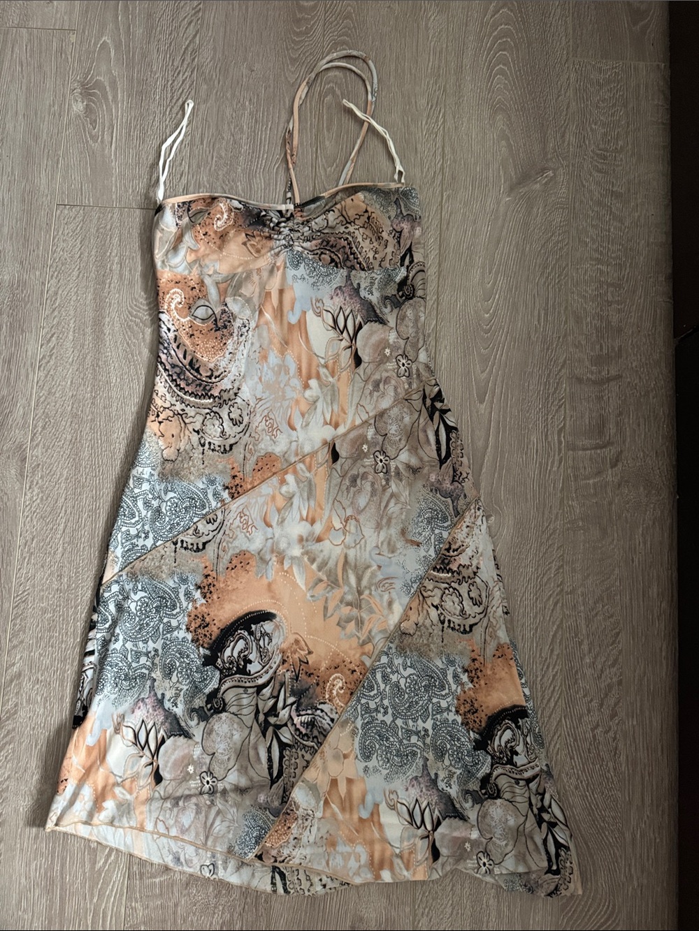 Vintage Strapless Floral Paisley Slip Dress in Peach and Light Blue